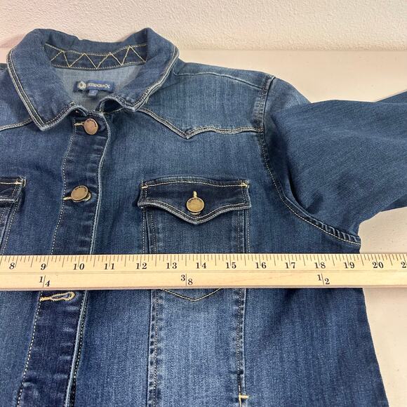 Democracy Denim Jean Jacket Blue Medium Wash Size Large Casual Western Travel - Picture 6 of 11